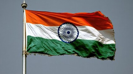 The image shows the national flag of India, featuring horizontal stripes of saffron, white