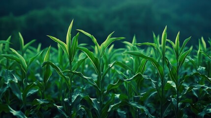 Lush Green Corn Plants Growing In A Field