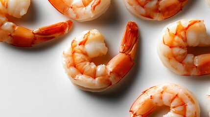 Close-up of Fresh Cooked Shrimp Isolated on a White Surface Background