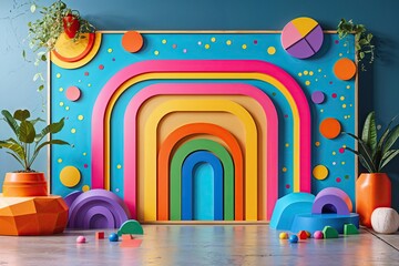 Fototapeta premium Vibrant Geometric Rainbow Background with Colorful Patterns and Unique Design