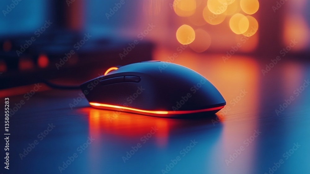 Poster a glowing computer mouse illuminated on a sleek desk surface