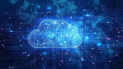 A blue cloud with a bunch of wires and lights surrounding it