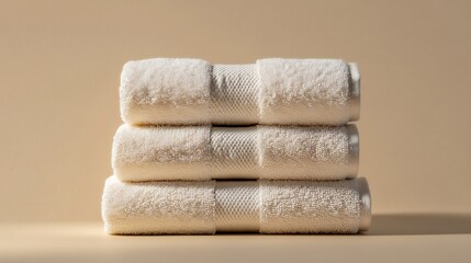 Luxurious terrycloth towel setup highlighting texture absorbency isolated on a clean beige background