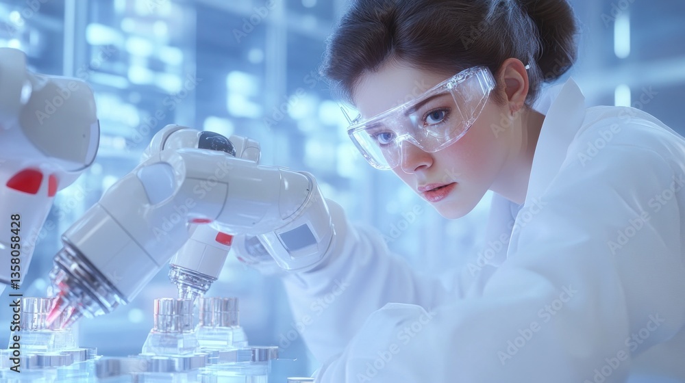 Aufkleber female scientist working with advanced robotics in a futuristic laboratory