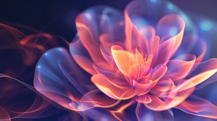 3D illustration Abstract petals flower digital neon graphic smoke light background
