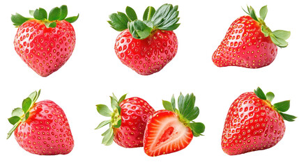 Fresh strawberries arranged artfully on a white background, showcasing vibrant colors and textures, perfect for culinary use