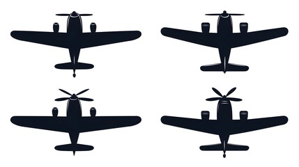 Collection of Retro Black Silhouette Vector Airplanes for Aviation Enthusiasts