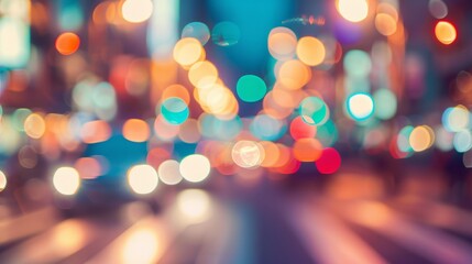 Obraz premium Abstract City Lights Bokeh: Vibrant Nightlife Backdrop, Festive Urban Glow, Holiday Season