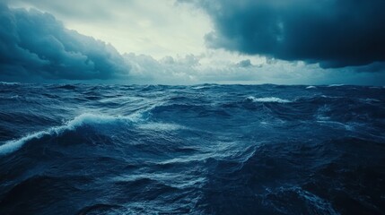 Fototapeta premium Dark Stormy Ocean Waves Under Gloomy Clouds