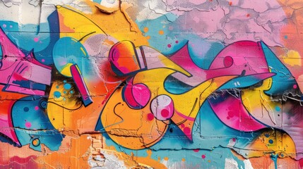 Abstract graffiti paintings vibrant colors texture on the concrete wall background
