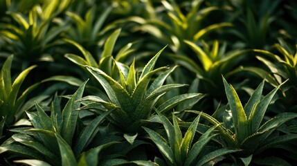 Lush Green Bromeliad Plants in Dense Growth