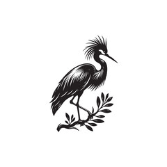 Obraz premium Black Color Egret Silhouette Vector Illustration, Solid White Background