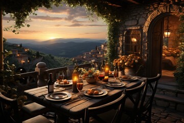 A romantic dinner in a vineyard in Tuscany, Italy