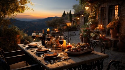 A romantic dinner in a vineyard in Tuscany, Italy