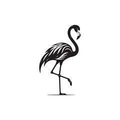 Black Color Flamingo Silhouette Vector Illustration, Solid White Background