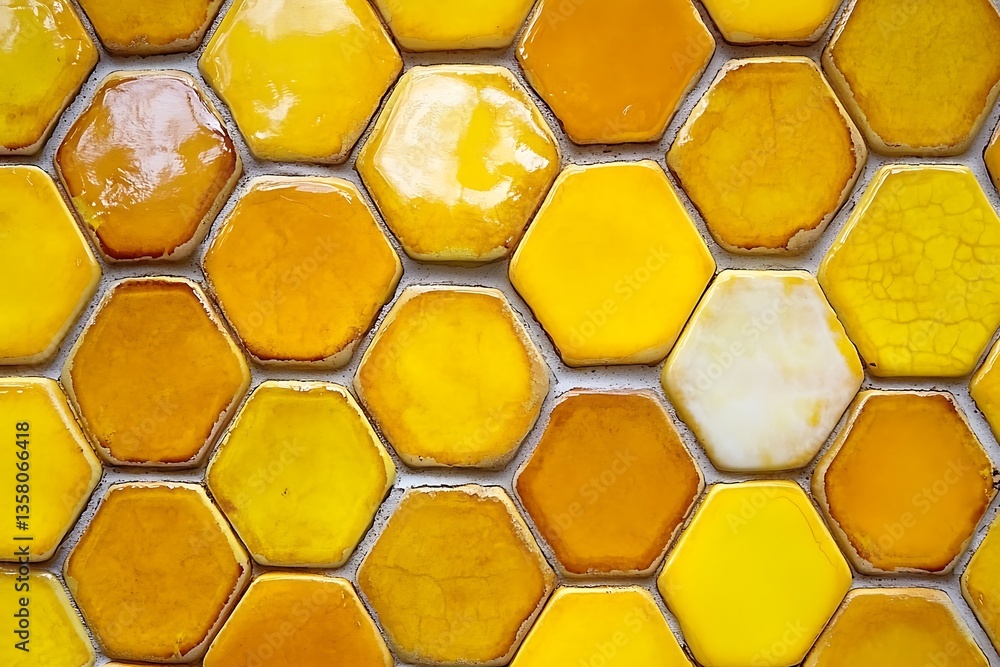 Poster radiant yellow mosaic tiling in honeycomb pattern evoking visual warmth