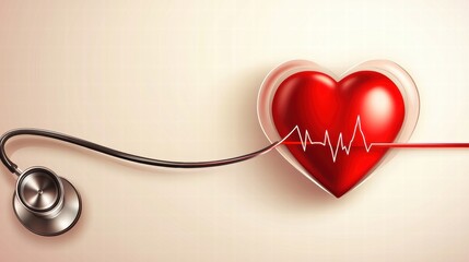 Stethoscope and Heartbeat Line with Heart Illustration on Background