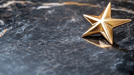 Gold star on dark marble surface