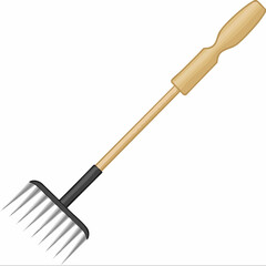 Wooden-handled garden rake with metal tines, Vector Image