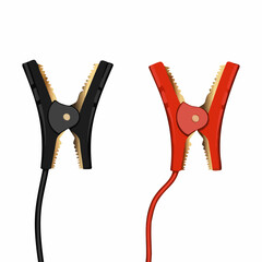 Red and black electrical clamps with cables, Vector Image