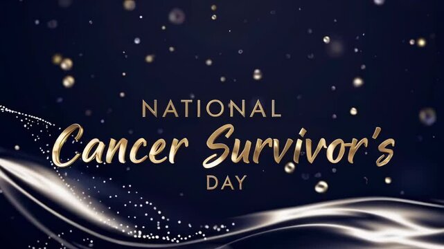 Starry Night Tribute Banner for National Cancer Survivor’s Day with Elegant Gold Typography and Ribbon