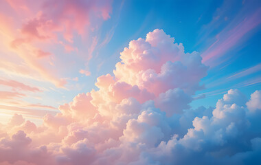 Beauty sweet, pastel orange and blue, colorful with fluffy clouds in the sky. multi color rainbow image. Abstract fantasy growing light. Beauty smooth abstract sweet pastel cloudy on sky