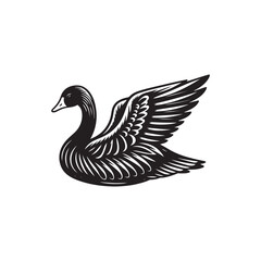 Black Color Goose Silhouette Vector Illustration, Solid White Background