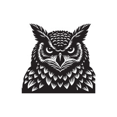 Black Color Great Horned Owl Silhouette Vector Illustration, Solid White Background