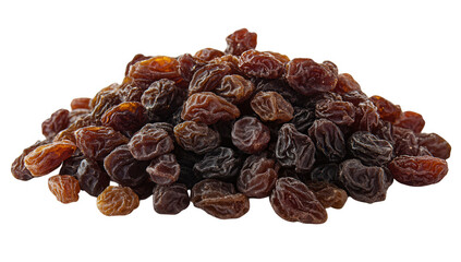 Obraz premium a pile of dark raisins displayed against a white background highlighting their wrinkled texture and rich color often used in baking cooking or as a healthy snack