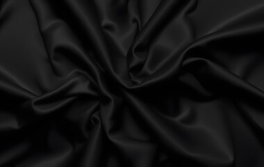 Fototapeta premium Abstract Black silk fabric background. A very lightweight viscose fabric with rich drapery and a smooth texture with a subtle matte sheen. background texture, pattern. smooth satin texture