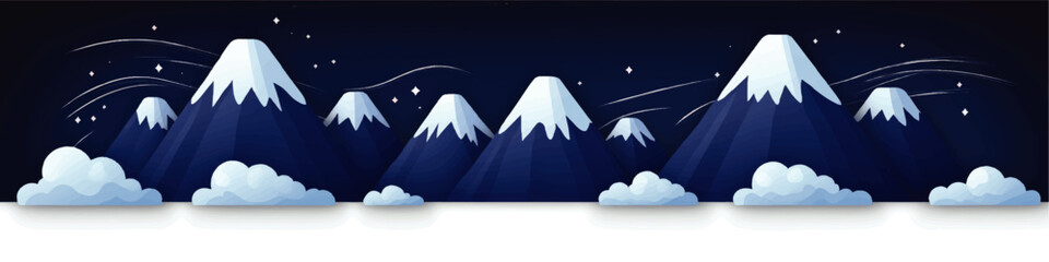 Stunning Vector Art of Snow-Capped Mountains Under Starry Night Sky with Clouds and Whimsical Swirls - Perfect for Nature-Themed Digital Design Projects