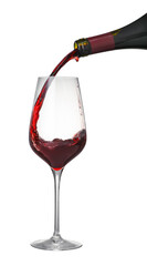 Pouring wine into glass on white background
