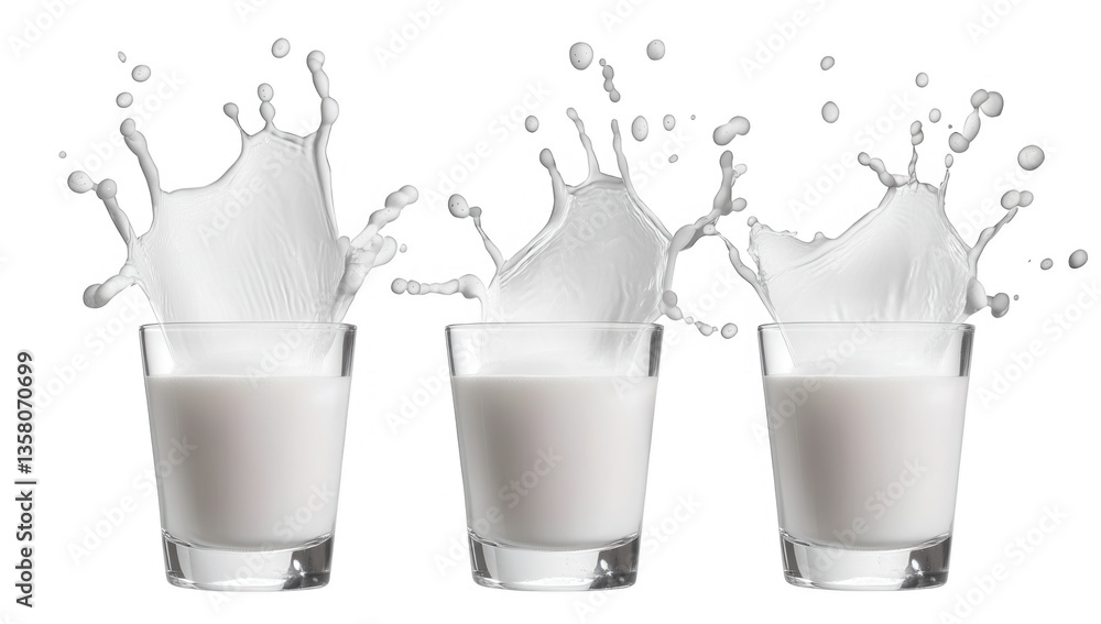 Fototapete three glasses of milk each with splashes indicating movement creating a dynamic visual effect it hig