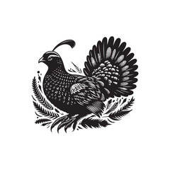 Black Color Grouse Silhouette Vector Illustration, Solid White Background