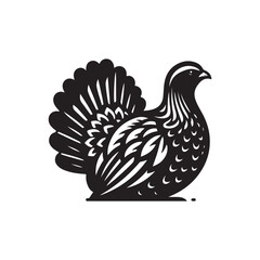 Black Color Grouse Silhouette Vector Illustration, Solid White Background