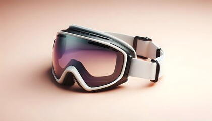 Premium ski goggles with durable anti-fog lenses, isolated on soft pastel.