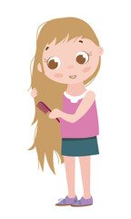 Intriguing vector illustration of a girl combing her long hair with a brush. The scene captures a moment of personal care and grooming.