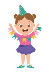 Delightful vector illustration of a girl wearing a party hat, celebrating with joy and excitement. The scene captures a moment of festive celebration.