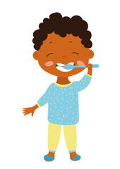 Detailed vector illustration of a boy brushing his teeth, emphasizing hygiene and daily routine. The scene captures a moment of personal care.