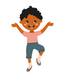 Delightful vector illustration of a boy with arms wide open, expressing joy and excitement. The scene captures a moment of cheerful celebration.