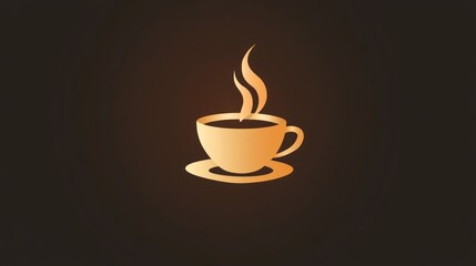 Obraz premium Elegant coffee cup logo with steam on a dark brown gradient background