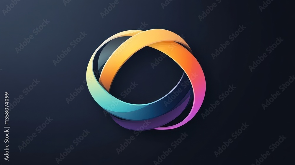 Poster abstract 3d flowing ring with dynamic gradient colors on dark background