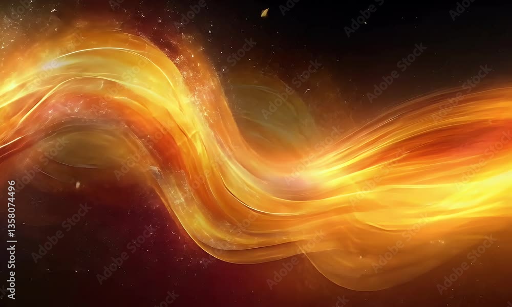 Wall mural flowing golden light waves against a starry background creating a dynamic, abstract cosmic atmospher