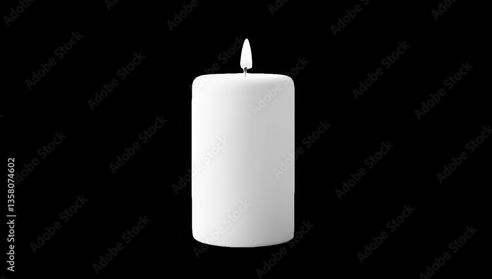 Poster a simple white candle stands upright on a clean minimalist surface with a gentle flame flickering at
