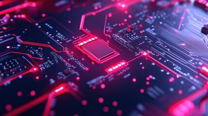 Obraz premium Neon Circuit Board: Abstract Technology Close-up