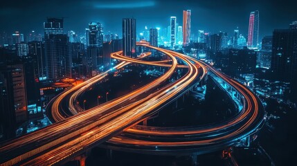 Fototapeta premium High-speed digital data flow depicting vibrant particles in motion during nighttime