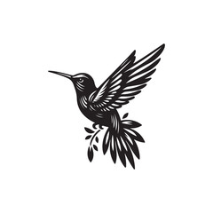 Black Color Hummingbird Silhouette Vector Illustration, Solid White Background