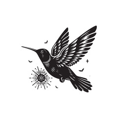 Black Color Hummingbird Silhouette Vector Illustration, Solid White Background