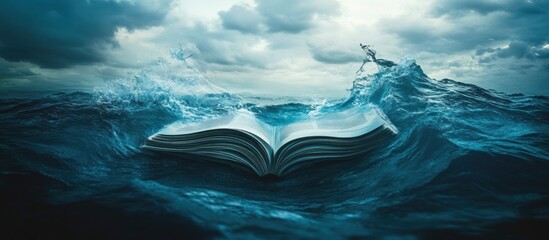A Book Submerged in a Dramatic Ocean Wave