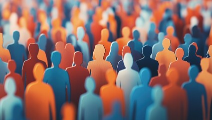 Abstract Crowd of Diverse People in Warm and Cool Colors